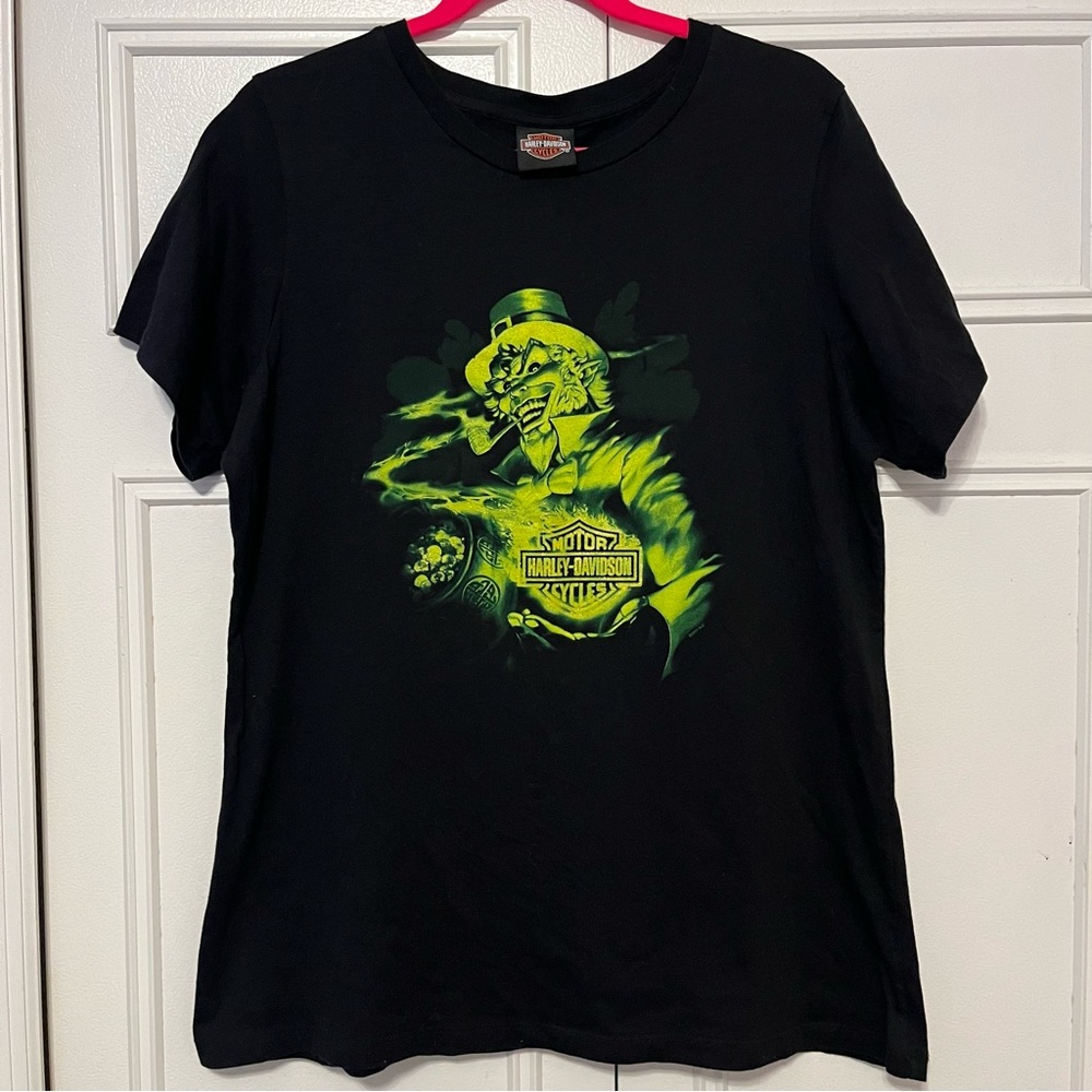 Vintage Harley Davidson Black Evil Leprechaun Halloween T-shirt Size Xl